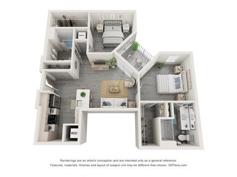Floor plan for 2 beds, 2 baths, 1015 sqft